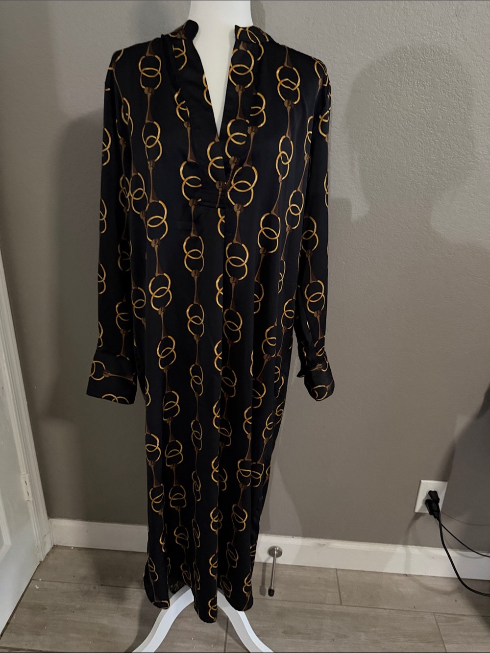 Banana Republic Black Maxi Dress with Gold Chain Print
